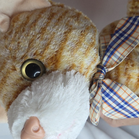 Big Head Tabby Cat Plush orange with bow at neck Chosun brand 8" - Picture 6 of 9